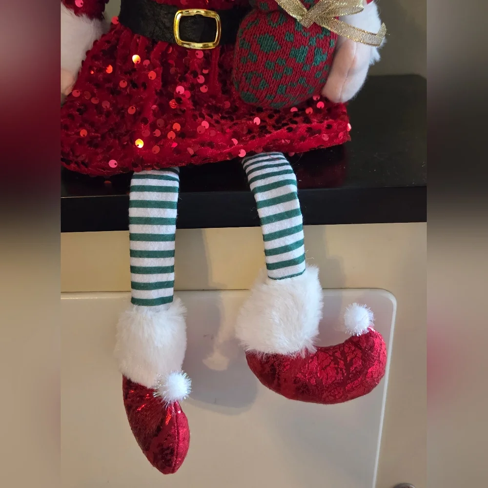 Jolly Girl Elf Plush Shelf Sitter Red Sequin Dress Candy Canes 23